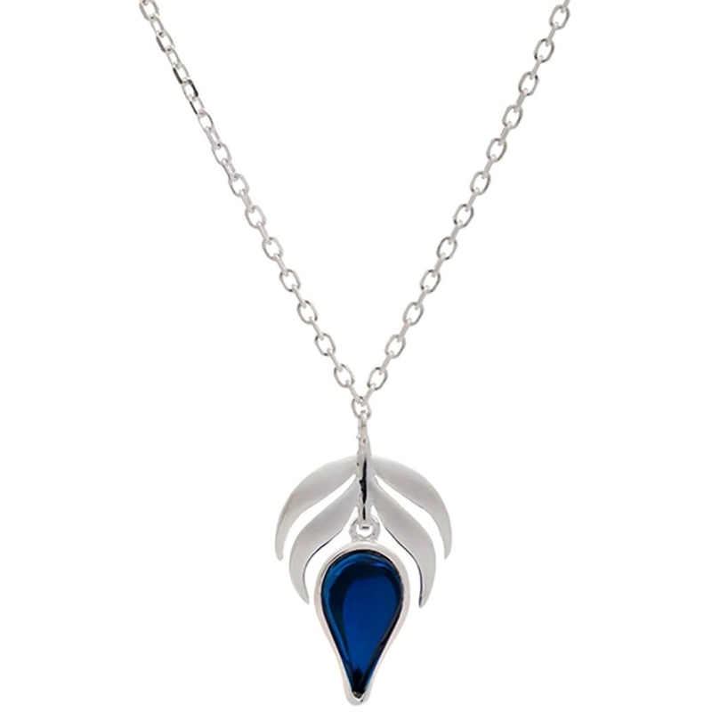 Sterling Silver Blue Stone Flame Fire Charm Pendant Necklace